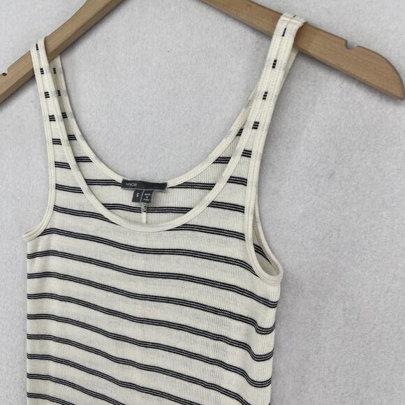 VINCE Tank Top Womens S Striped Ribbed Knit Cotton Blend Scoop Neck White - Picture 4 of 12